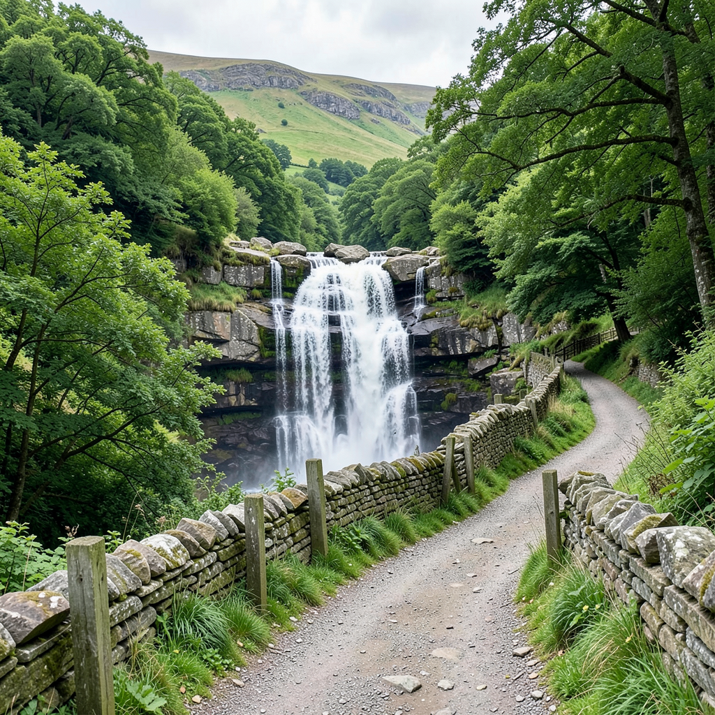 Scenic walk to Stainforth and Catrigg Force waterfalls near Settle